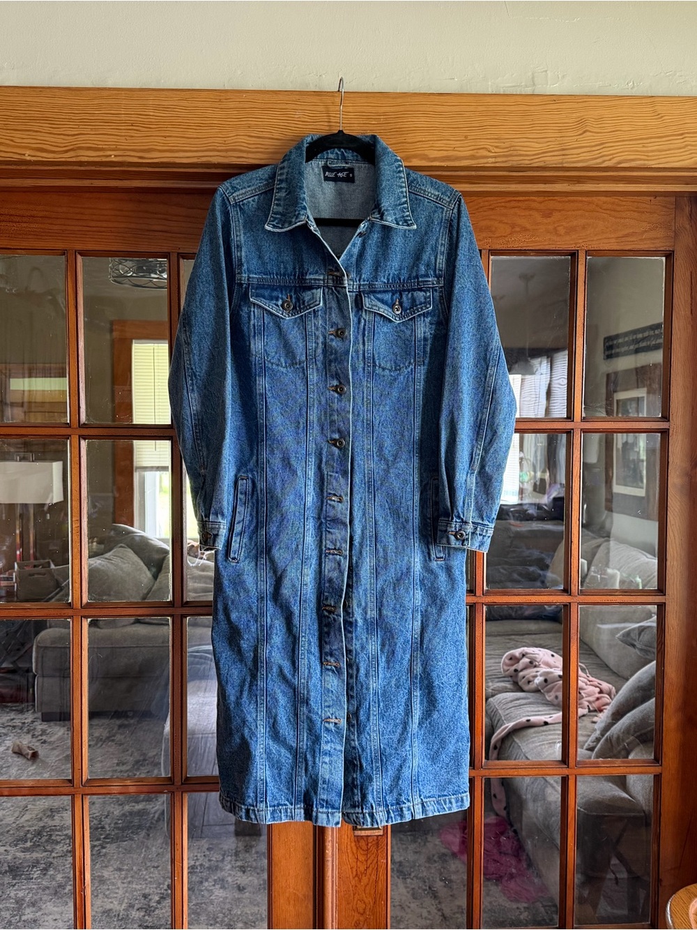 Blue Age Long Button-Front Denim Trench Coat - Blue 100% Cotton